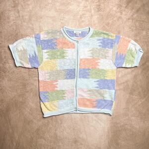 Vintage Y2K Christopher & Banks Pastel Patchwork Cardigan Sweater Knit Cottage